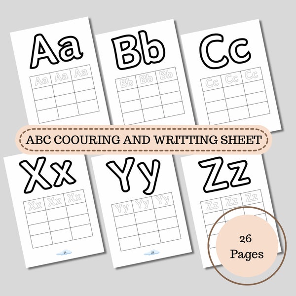 ABC write and colours sheet for kids,preschool,toddlers,kindergarten.easy to use.simple ABC