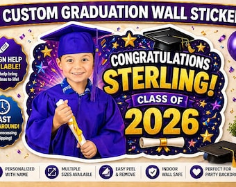 Custom Graduation Wall Sticker | Personalized Name & Photo | Class of 2025 Party Backdrop | Large Custom Wall Decal | Graduation Decor