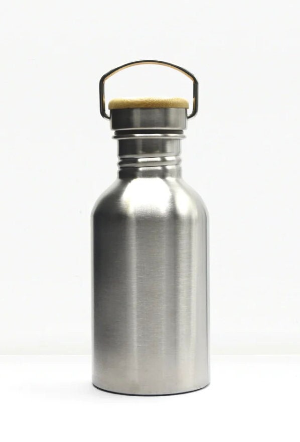 Engraved 34oz Metal Water Bottle with Wooden Lid