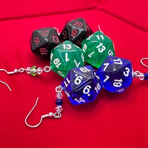 Earrings, D20, dice, dungeons & dragons, gaming, DnD dice, D20 with crystal earrings