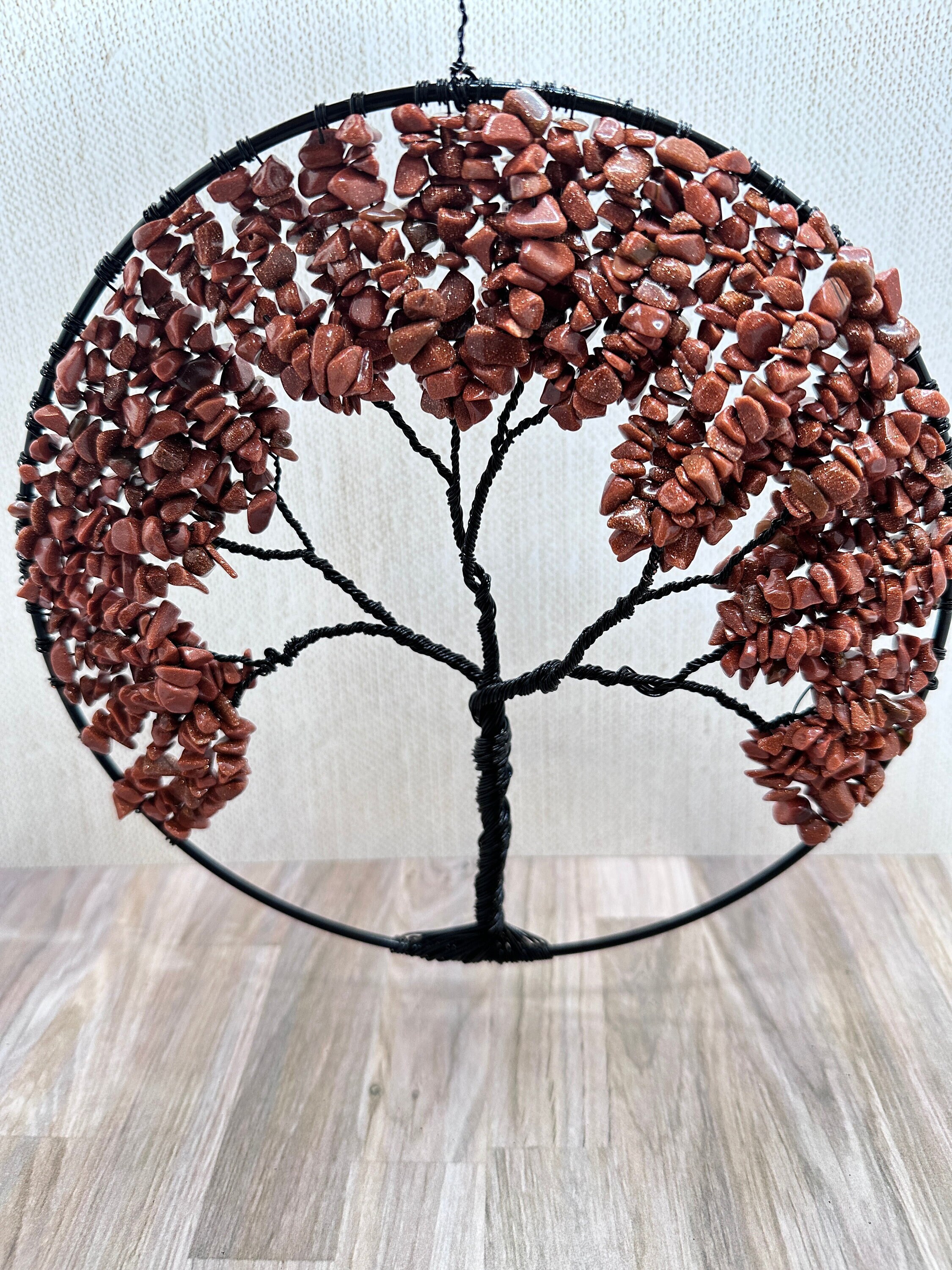 Tree of Life,bead and Wire Tree of Life, Black Hoop With Tree of Life,bead and Wire Tree of Life, Black Hoop With