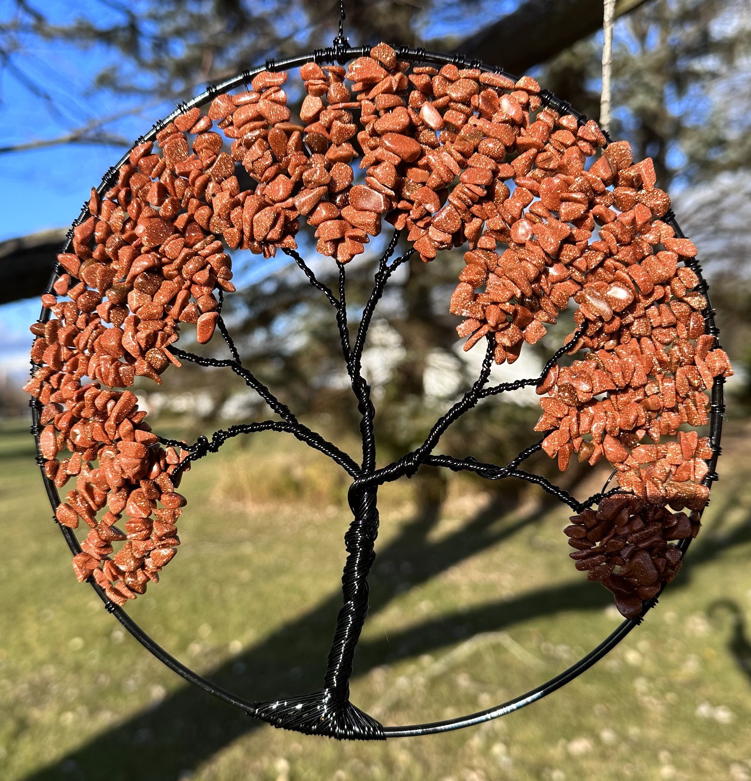 Tree of Life,bead and Wire Tree of Life, Black Hoop With Tree of Life,bead and Wire Tree of Life, Black Hoop With