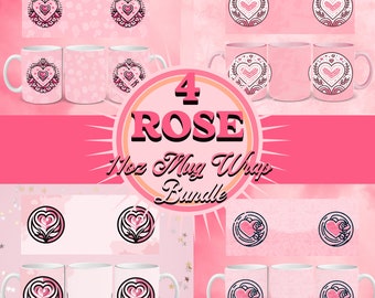 Rose Mug Wrap Bundle: Valentine's Day PNG, DIY Cup Decor (Digital Download)