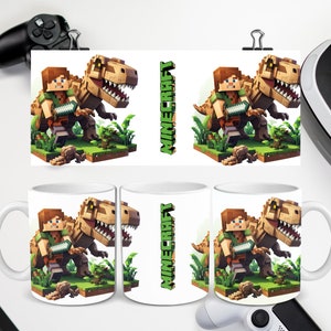 Tazza di Minecraft, design di sublimazione della tazza da 11 oz e 15 oz modello di avvolgimento completo regalo religioso Png, download digitale PNG, cartone animato di dinosauro
