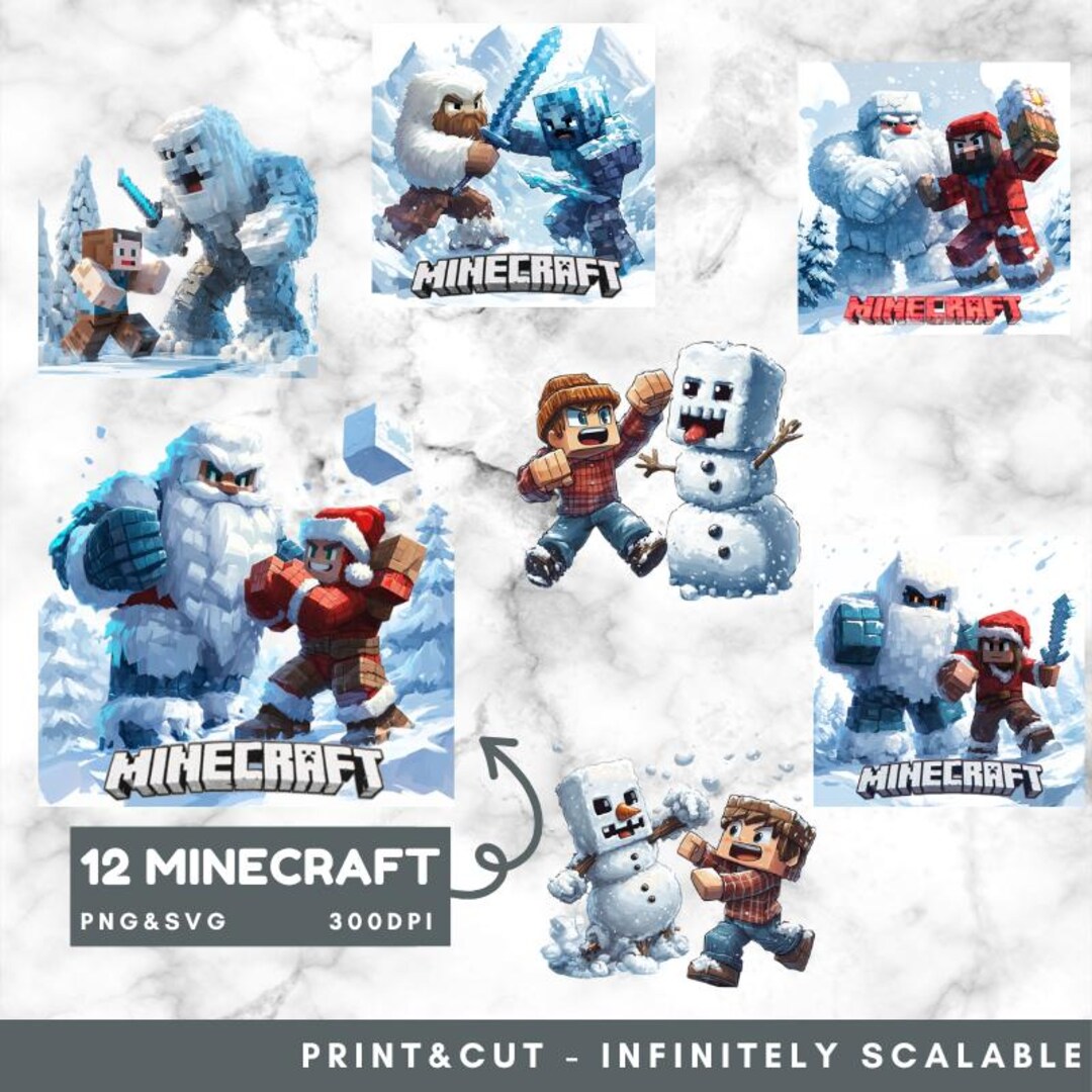 Printable Minecraft Christmas Clipart Sticker Design , Digital SVG and PNG , Kids' Gaming ...