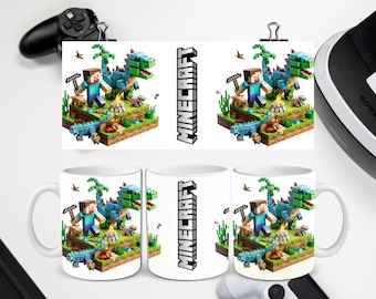 Tazza di dinosauro Minecraft, stampa digitale, gioia preistorica pixelata per giocatori e appassionati di Dino