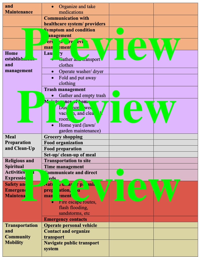 IADL Checklist Etsy Iadl checklist etsy