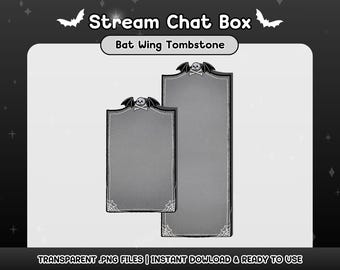 Bat Wing Tombstone Stream Chat Box Overlay: Halloween Goth Twitch Vtuber Asset (PNG)