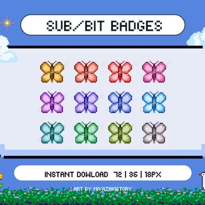 Butterfly Pixel Sub Badges | Cute Badges | Animal Badges | Twitch badges | Pixel Badges | Twitch Sub | Bit Badges | Stream, Discord, Youtube