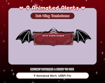 Bat Wing Tombstone Animated Stream Alerts: Gothic Twitch, Halloween Twitch Overlay (WEBM)