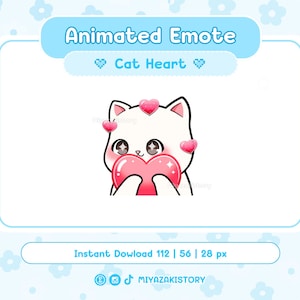 Animated White Cat Heart emote | Cute emote | Chibi emote | Ready to use