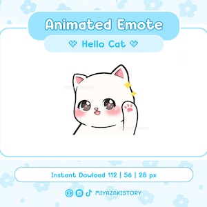 Animated White Cat Hello Emote | Cute emote | Chibi emote | Ready to use