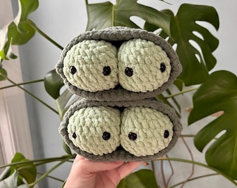 Two Peas in a Pod | Crocheted Pea Pod Plushie | Stuffed Toy