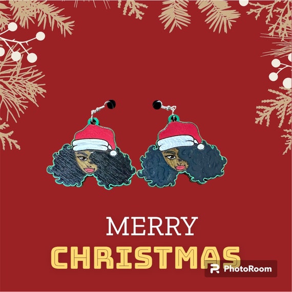 Black Girl Magic Santa Earrings