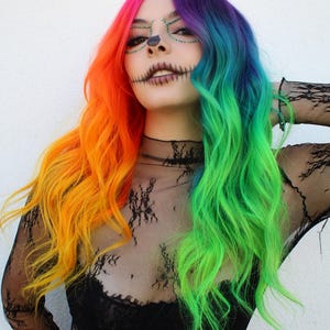 Split Dye Rainbow Human Hair Wig