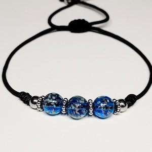 Sky Blue Glow-in-the-Dark Luminous 8mm Glass Bead Petite Adjustable Length Bracelet, Firefly, Unique Handmade Bracelet, UV Light Included