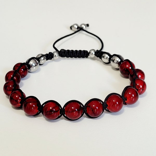 Deep Red Quartz 8mm Bead - Adjustable Bracelet, Shamballa Style, Unique Handmade Bracelet, Adjustable Size Bracelet