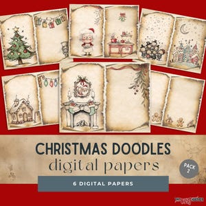 Papierpakket kerstafvaldagboek, feestelijk decor, zes afdrukbare digitale kranten, mixed mediakunst, papierkunst, digitale winterdownloads cdpk2