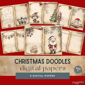 Papierpakket kerstafvaldagboek, feestelijk decor, zes afdrukbare digitale kranten, mixed mediakunst, papierkunst, winter digitale downloads cdpk4
