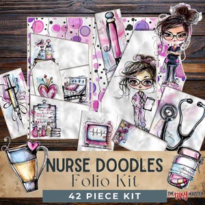 Niedliches Krankenschwester Junk Journal, Folio Kit, RN Geschenk für Sie, Doodle Ephemera, druckbare digitale Papiere, Mixed-Media Kunst, Papierhandwerk, Collage Blätter
