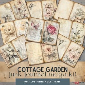 Descarga digital de Vintage Garden, efímeras florales, kit de diario basura de la naturaleza, papeles imprimibles, cottage core, impresiones de collage botánico