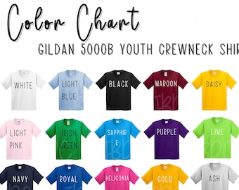 Gildan 5000b Color Chart, Gildan Color Chart, Gildan 5000b, Mockup Color Chart, Mock ups, Gildan youth color chart