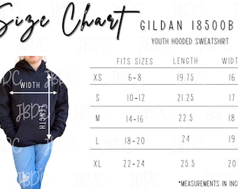 Gildan 18500b Size and color Chart, G185B Youth Hooded Sweatshirt Color Guide, Gildan Hoodie Size Table, All Colors Mockup, Gildan 18500B