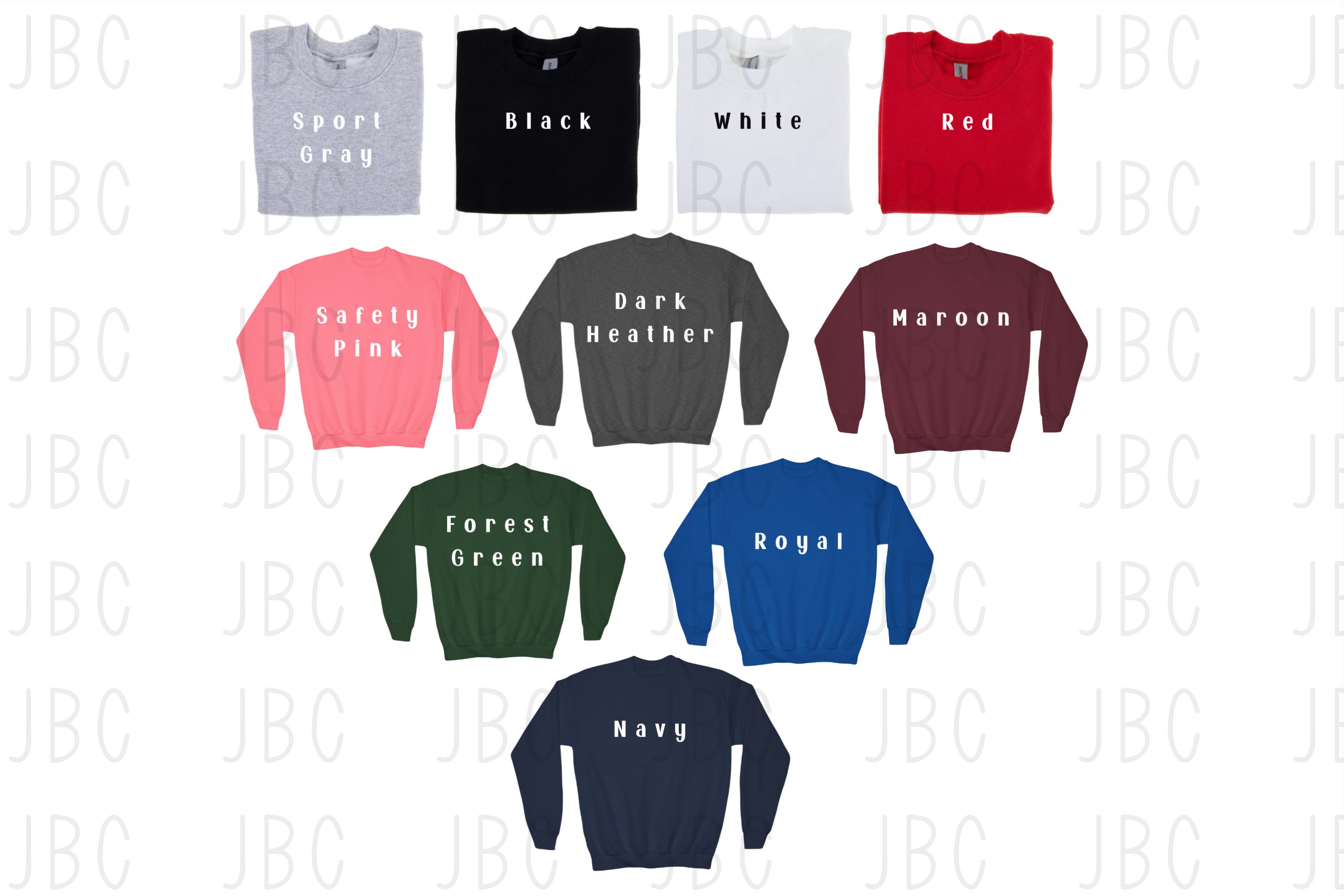 Gildan 18000B Size + Color Chart, Gildan 18000b Mockup, G180B Size