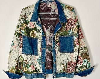 Veste personnalisée en jean doux et léger à fleurs