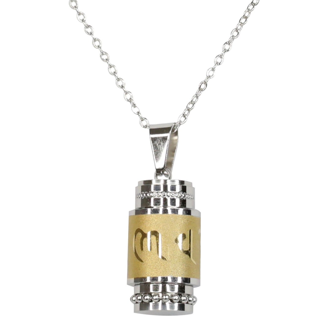 Hum Pendant Om Mani Padme Hum Mantra Necklace: Stainless Steel Prayer Wheel Pendant ...
