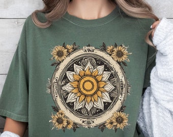 Boho Shirt, Boho Top, Cute Flower Shirt, Nature Lover Shirt, Oversized Shirt, Floral Shirt, Sun Flower, Women's Flower Shirt, Trendy Shirt