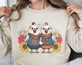 Cute Chubby Chickens Shirt, Women Sweatshirt, Chicken Lover Gift, Gift For Her, Farm Shirt, Farmer Gift, Gift For Mom, Gift For Grandma Gift