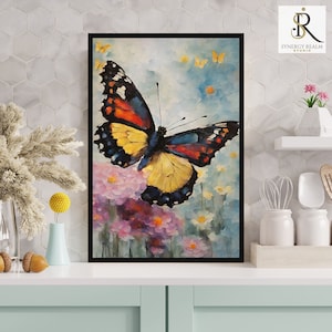 Wandkunst, Schmetterlingsliebhaber Geschenk, Schmetterling Kunst, Boho Wandkunst, gerahmte Leinwand Wandkunst Set, Blumen botanische Drucke, Kunst Boho Wanddekor