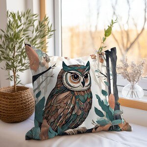 Uil decor cadeau uil minnaar cadeau woondecoratie uil minnaar uil kussen gooien uil kussen natuurliefhebber woondecoratie cadeau voor moeder vogel geïnspireerd cadeau