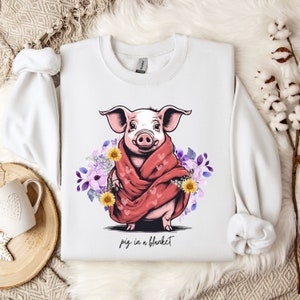 Farm Animal Sweatshirt, Cute Pig Shirt, Pet Pig Gift, Funny Pun Shirt, Women&#39;s Farm Animal Gift, Floral Animal, Pig Shirt, Farm Owner