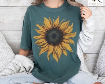 Sunflower Boho Shirt, Cottagecore Sunflower Shirt, Gift For Her, Comfort Colors Shirt, , Plant Flower Shirts, Floral Shirt, Gift For Mom