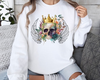 Gothic Skull Shirt, Boho Skull Shirt, Goth Shirt, Skull Wings Shirt, Sweatshirt With Skull, Sweatshirt Wings Skull, Goth Sweatshirt