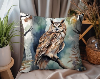 Owl Forest Decor Pillow, Boho Pillow, Nature Pillow, Owl Pillow,  Boho Chic Decor, Owl Lover Gift, Cottage Style Pillow, Home Decor Gift