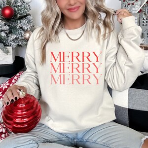 Vrolijk vrolijk sweatshirt, kerstshirts, leuke wintertrui, kerstshirt voor dames, kersttrui met ronde hals, vakantietrui