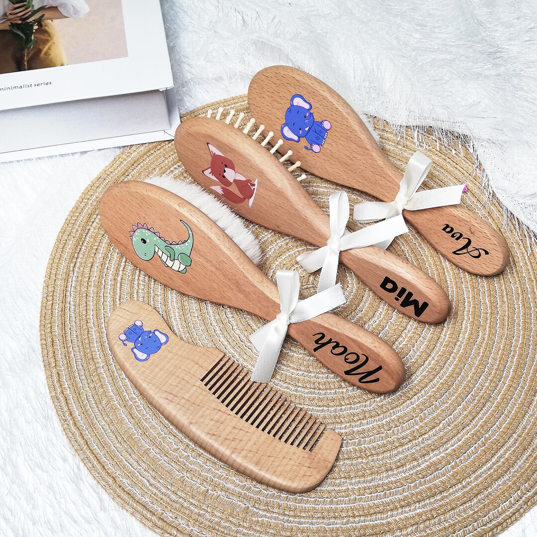 Personalized Wooden Baby Hair Brush With Name Custom Baby Etsy
