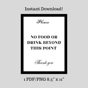 Printable No Food Or Drink Sign | No Food Or Drink Allowed | No Food Sign | No Drink Sign | Digital File | Instant Download