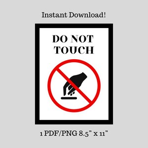 Printable Do Not Touch Sign | Don&#39;t Touch Sign | Instant Download | Digital File