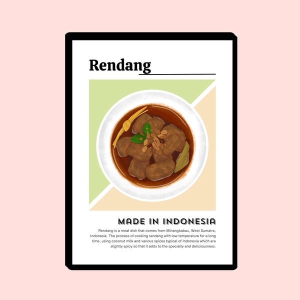 Rendang digitale poster | Indonesisch eten | Indonesische keuken | Digitaal bestand | Direct downloaden | Keukendecoratie | Muur kunst