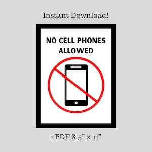 Printable No Cell Phone Allowed Sign | No Phone Allowed | No Phone Area | Instant Download