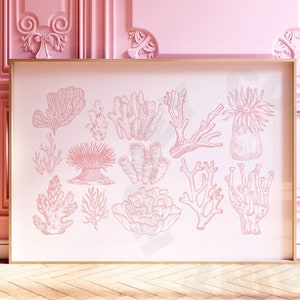 Landscape Vintage Corals Digital Print In Pastel Pink, Trendy Coastal Grandmother Wall Art, Coastal Cowgirl Printable Poster, Western Decor