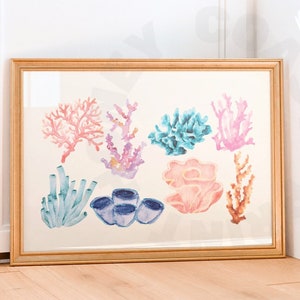 Landscape Vintage Watercolor Colorful Corals Digital Print, Trendy Coastal Grandmother Wall Art, Coastal Cowgirl Printable Poster, College