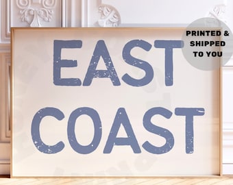 Landscape East Coast Typography Print In Coastal Blue, Trendy Coastal Cowgirl Printed & Shipped Poster, Western Cowboy Wall Art, College
