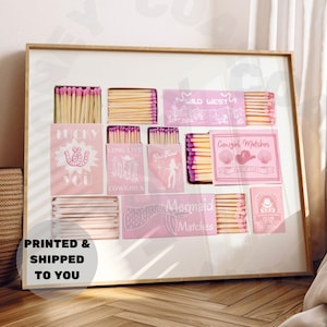 Impresión vintage de cerillas de vaquera costera en rosa pastel, póster de cerillas de vaquera (con envío incluido), arte de pared retro de vaquero
