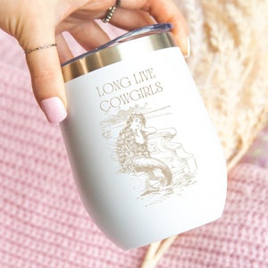 Lang leve cowgirl zeemeermin, schattige geïsoleerde wijnbeker, Coastal Cowgirl 12oz wijnbeker met deksel, neutraal beige girly cadeau, College Essentials