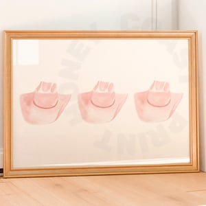 風景水彩カウボーイハットデジタルプリントコーラル、トレンディな沿岸カウガールの大きな印刷可能なポスター、沿岸おばあちゃんの壁アート、大学